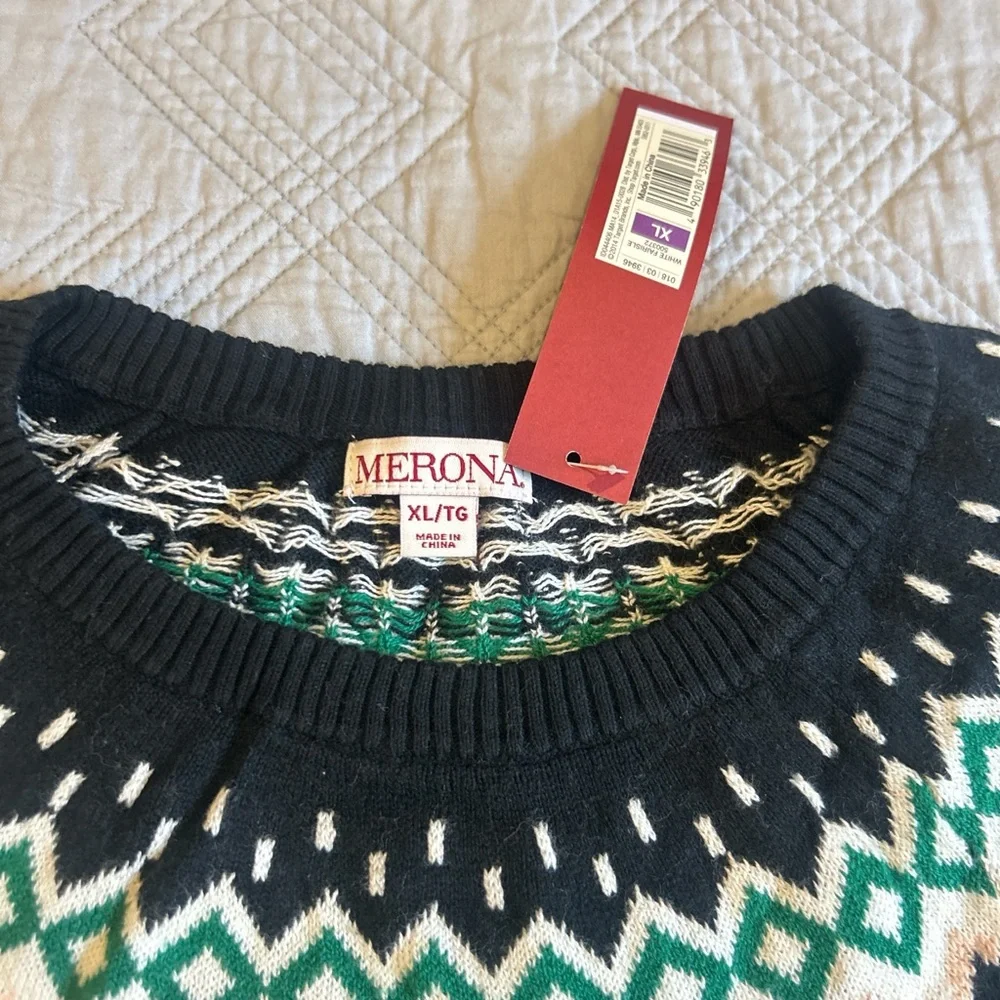 Merona NEW FAIR ISLE cream and Black XL Sweater - Picture 2 of 7